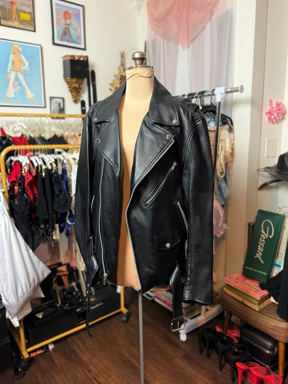 MENS Classic Black VEGAN Leather Biker Motorcycle Jacket